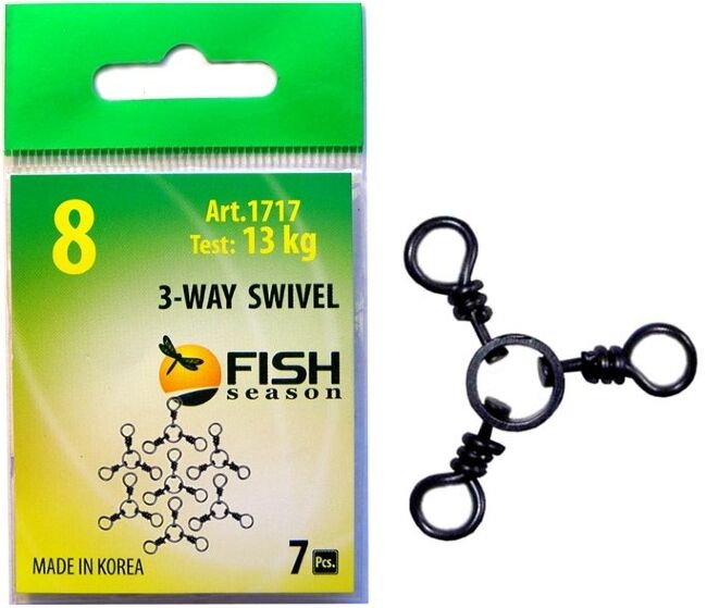 Вертлюжок на три направления с кольцом FISH SEASON 3-way swivel №8 13кг 7шт/уп 1717-08F