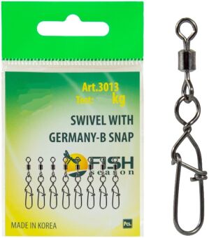 Вертлюжок с застежкой FISH SEASON Germany-B №8 10кг 8шт/уп 3013-08F