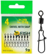 Вертлюжок с застежкой FISH SEASON Nice №4 25кг 9шт/уп 3004-04F