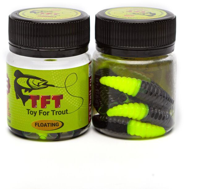 TFT Приманка силиконовая 38 мм. KUKA Цвет: K-30 Чёрный-Шартрез, Аромат: Сыр, 10шт.