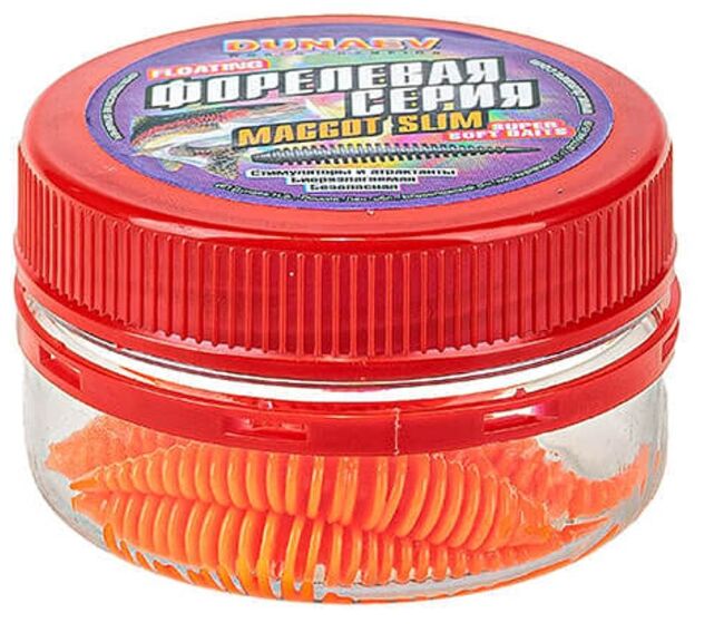 Силиконовая приманка DUNAEV DT Maggot Slim 40мм #201 оранжевый СЫР 7шт/уп