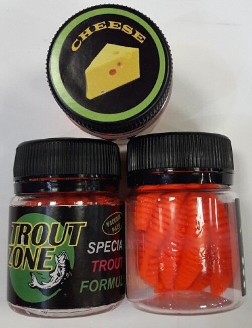 Силиконовая приманка TROUT ZONE Ribber Pupa 1.8" оранжевый сыр 10шт/уп