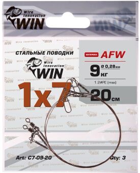 Поводок WIN 1х7 AFW 9кг 20см 3шт/уп С7-09-20