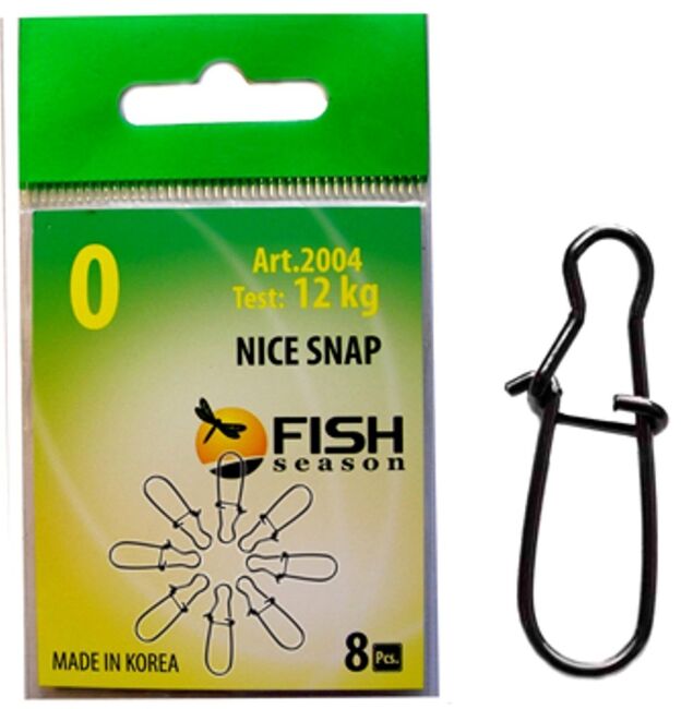 Застежка FISH SEASON Nice Snap №0 12кг 8шт/уп 2004-0F Застежка FISH SEASON Nice Snap №0 12кг 8шт/уп 2004-0F