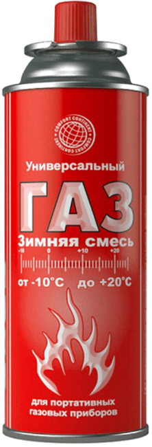 Газ всесезонный, универсальный, от -10 до +35, клапан:цанговый 220гр Россия
