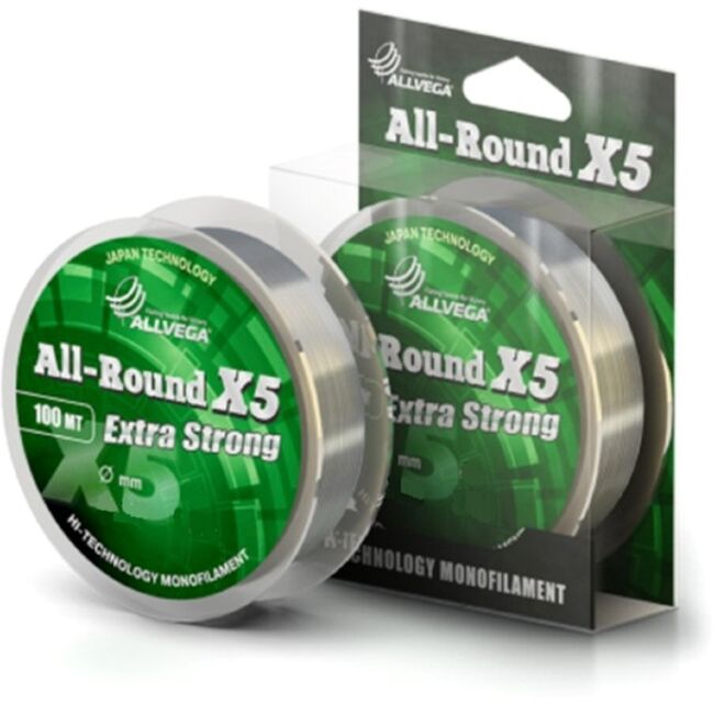 Леска монофил ALLVEGA All-Round X5 100м 0,30мм 9,78кг прозрачная Леска монофил ALLVEGA All-Round X5 100м 0,30мм 9,78кг прозрачная