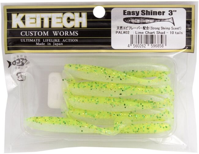 Виброхвост KEITECH Easy Shiner 3" PAL#02 Lime Chart Shad 7.5см 2гр 10шт/уп