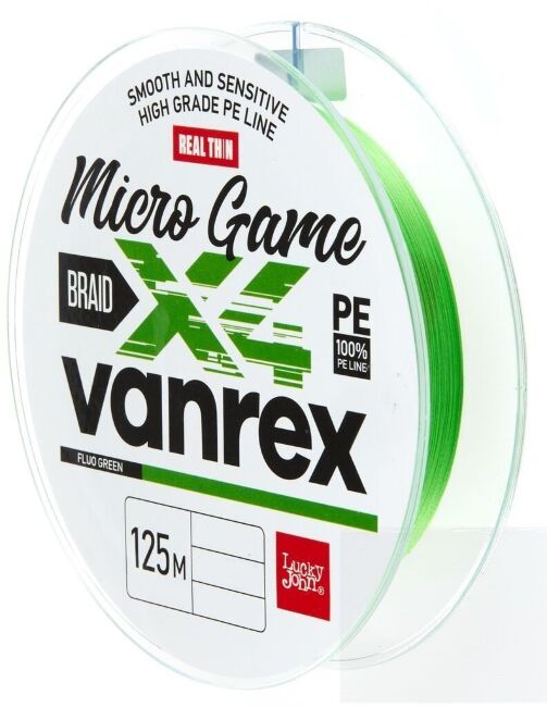 Плетёный шнур LUCKY JOHN Vanrex Micro Game X4 Braid Fluo Green #0.2/0.08мм 2.5кг LJ4115-008 Плетёный шнур LUCKY JOHN Vanrex Micro Game X4 Braid Fluo Green #0.2/0.08мм 2.5кг LJ4115-008