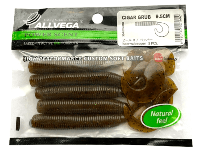 Твистер ALLVEGA Cigar Grub 9.5см 7.5гр 5шт/уп #018 beer w/pepper