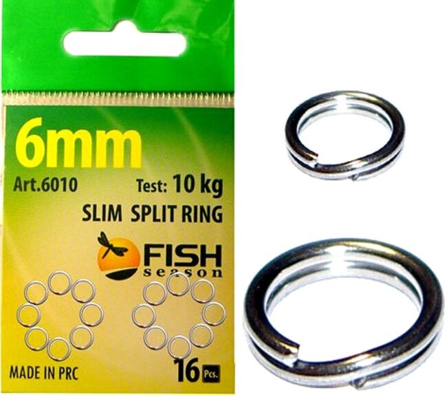 Кольцо заводное FISH SEASON Slim Split Ring ф6мм 10кг 16шт/уп 6010-06F