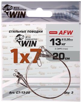 Поводок WIN 1х7 AFW 13кг 20см 3шт/уп С7-13-20