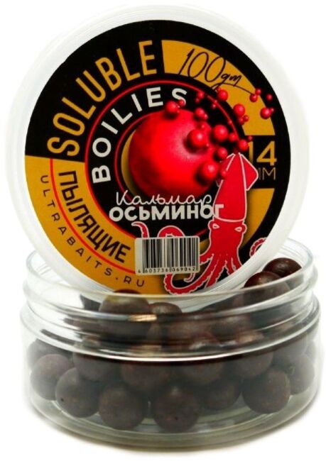 Бойлы насадочные пылящие ULTRABAITS Кальмар-осьминог 14мм, 100гр/уп