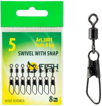 Вертлюжок с застежкой FISH SEASON Safety №5 9кг 8шт/уп 3001-05F Вертлюжок с застежкой FISH SEASON Safety №5 9кг 8шт/уп 3001-05F