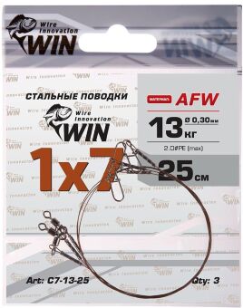 Поводок WIN 1х7 AFW 13кг 25см 3шт/уп С7-13-25
