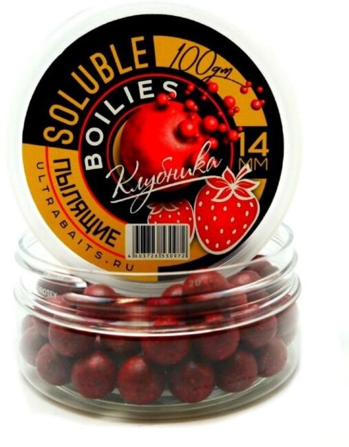 Бойлы насадочные пылящие ULTRABAITS Клубника 14мм, 100гр/уп