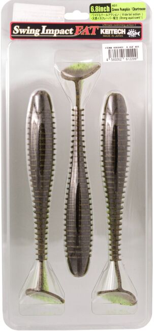 Виброхвост KEITECH Swing Impact FAT 6.8" #401 Green Pumpkin Chartreuse 17см 36.5гр 3шт/уп
