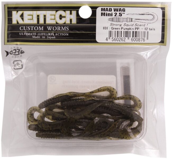 Твистер KEITECH Mad Wag Mini 2.5" #101 Green Pumpkin PP 6.3см 0.6гр 12шт/уп