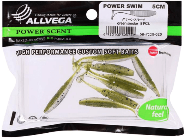 Виброхвост ALLVEGA Power Swim 5см 1гр 8шт/уп #020 green smoke