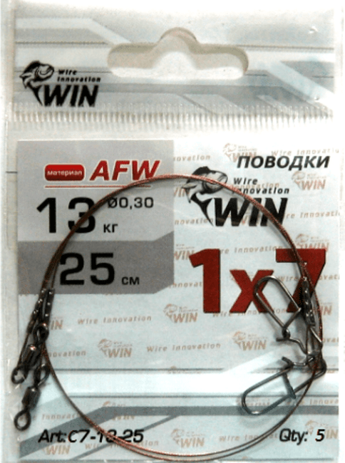Поводок WIN 1х7 (AFW) 13кг 25см 5шт/уп С7-13-25 Поводок WIN 1х7 (AFW) 13кг 25см 5шт/уп С7-13-25