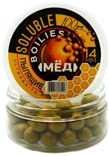 Бойлы насадочные пылящие ULTRABAITS Мёд 14мм, 100гр/уп