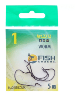 Крючок офсетный FISH SEASON Worm №1 черный 5шт/уп 2312-01F Крючок офсетный FISH SEASON Worm №1 черный 5шт/уп 2312-01F