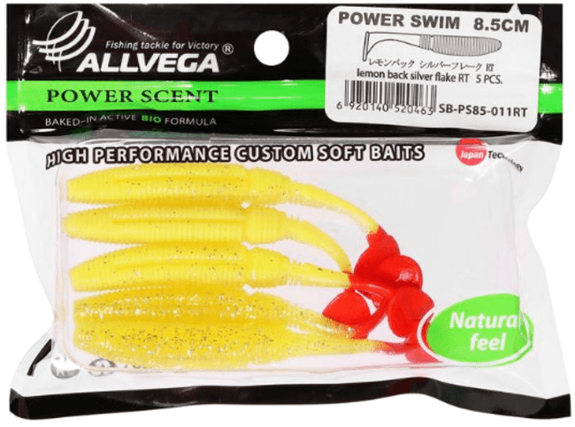 Виброхвост ALLVEGA Power Swim 8.5см 5.5гр 5шт/уп #011RT lemon back silver flake RT Виброхвост ALLVEGA Power Swim 8.5см 5.5гр 5шт/уп #011RT lemon back silver flake RT