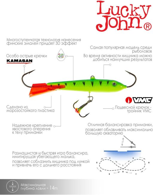 Балансир Lucky John CLASSIC 8 с тр. 80мм/36RT блистер Балансир Lucky John CLASSIC 8 с тр. 80мм/36RT блистер