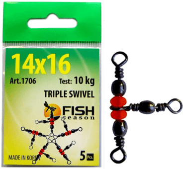 Вертлюжок на три напр красн бусина FISH SEASON Triple Swivel №14х16 10кг 5шт/уп 1706-14х16F Вертлюжок на три напр красн бусина FISH SEASON Triple Swivel №14х16 10кг 5шт/уп 1706-14х16F