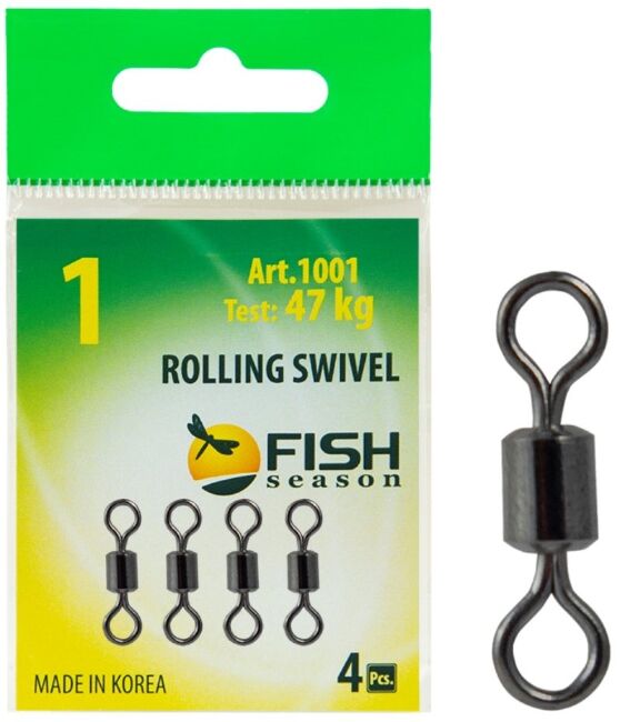 Вертлюжок FISH SEASON Rolling Swivel цилиндр №1 47кг 4шт/уп 1001-01F