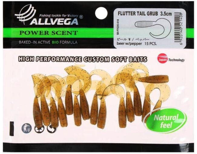 Твистер ALLVEGA Flutter Tail Grub 3.5см 0.6гр 15шт/уп #018 beer w/pepper