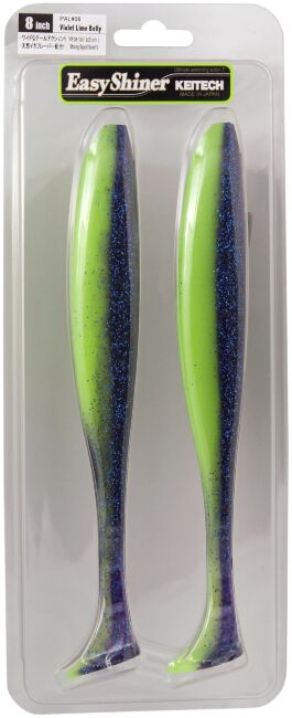 Виброхвост KEITECH Easy Shiner 8" PAL#06 Violet Lime Belly 20см  2шт/уп