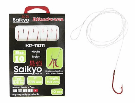 Крючок с поводком SAIKYO KP-11011 Blloodworm Red №10 леска 0.16мм 10шт/уп Крючок с поводком SAIKYO KP-11011 Blloodworm Red №10 леска 0.16мм 10шт/уп