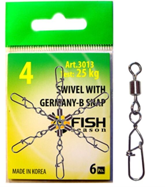 Вертлюжок с застежкой FISH SEASON Germany-B №4 25кг 6шт/уп 3013-04F Вертлюжок с застежкой FISH SEASON Germany-B №4 25кг 6шт/уп 3013-04F