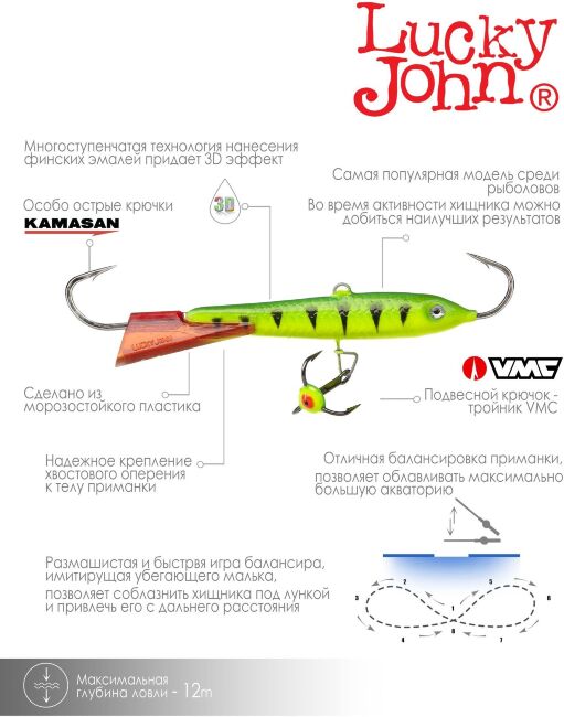 Балансир Lucky John CLASSIC 7 с тр. 70мм/36RT блистер