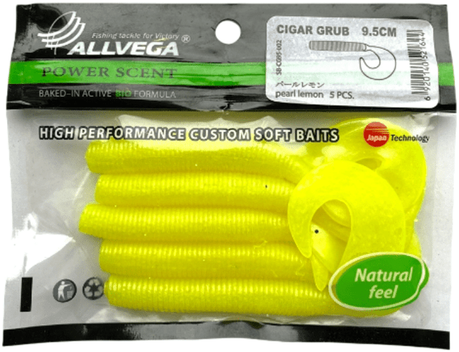 Твистер ALLVEGA Cigar Grub 9.5см 7.5гр 5шт/уп #002 pearl lemon Твистер ALLVEGA Cigar Grub 9.5см 7.5гр 5шт/уп #002 pearl lemon