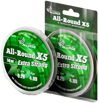 Леска монофил ALLVEGA  All-Round X5 50м 0,20мм 4,89кг прозрачная Леска монофил ALLVEGA  All-Round X5 50м 0,20мм 4,89кг прозрачная