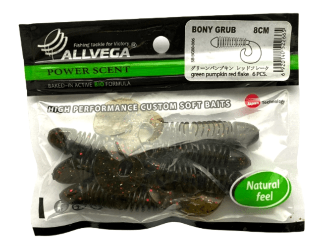 Твистер ALLVEGA Bony Grub 8см 5.2гр 6шт/уп #006 green pumpkin red flake Твистер ALLVEGA Bony Grub 8см 5.2гр 6шт/уп #006 green pumpkin red flake