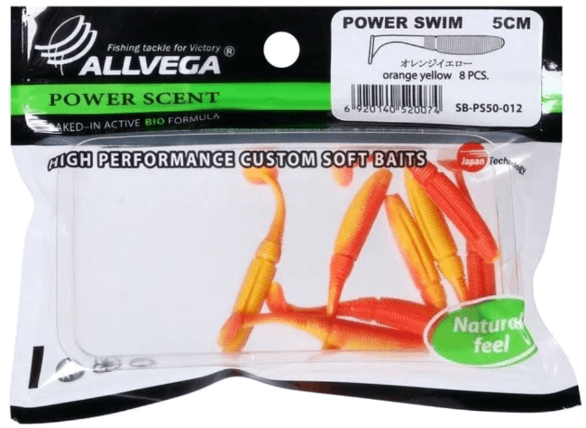 Виброхвост ALLVEGA Power Swim 5см 1гр 8шт/уп #012 orange yellow