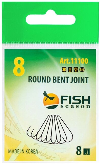 Крючок FISH SEASON 11100 ROUND BENT JOINT №8 колечко черн.хром кован 8шт/уп