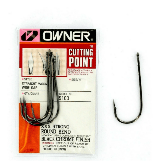 Крючок офсетный OWNER 5103-2/0 Straight Shank черн кован засечки на цевье 6шт/уп