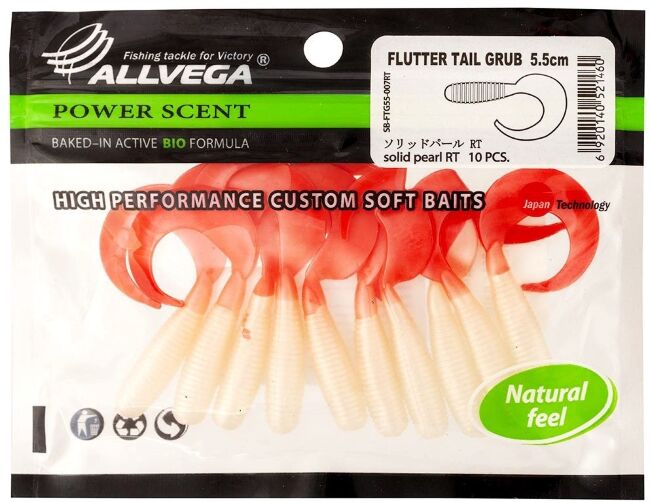 Твистер ALLVEGA Flutter Tail Grub 5.5см 1.8гр 10шт/уп #007RT solid pearl RT Твистер ALLVEGA Flutter Tail Grub 5.5см 1.8гр 10шт/уп #007RT solid pearl RT