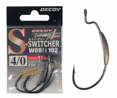 Крючок офсетный DECOY Worm102 S-Switcher подгруженный #4/0 4шт/уп
