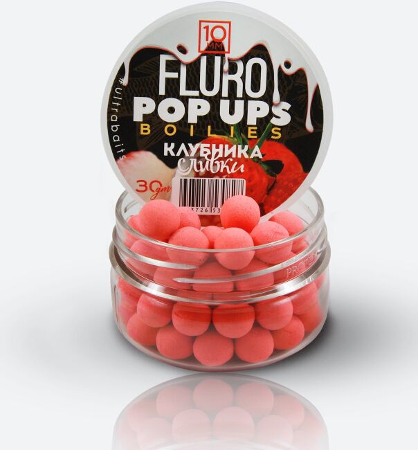 Бойлы плавающие ULTRABAITS Fluoro Pop Up Клубника Сливки 10мм, 30гр/уп