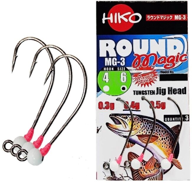 Джиг-головка вольфрам HIKO Round Magic крючок: MG-3 №6, 0.40гр, #Белый 3шт/уп Джиг-головка вольфрам HIKO Round Magic крючок: MG-3 №6, 0.40гр, #Белый 3шт/уп
