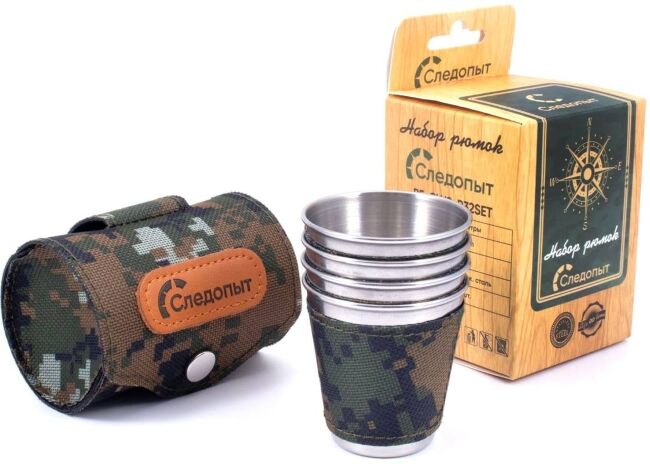 Рюмка "СЛЕДОПЫТ" 60 мл в оплетке и тубе из oxford camo pixel, 4 шт Рюмка "СЛЕДОПЫТ" 60 мл в оплетке и тубе из oxford camo pixel, 4 шт