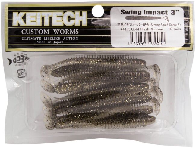 Виброхвост KEITECH Swing Impact 3" #417 Gold Flash Minnow 7.5см 2.2гр 10шт/уп
