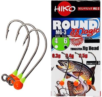 Джиг-головка вольфрам HIKO Round Magic крючок: MG-3 №6, 0.40гр, #Оранжевый 3шт/уп