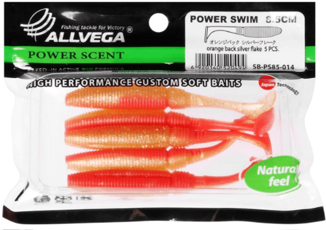 Виброхвост ALLVEGA Power Swim 8.5см 5.5гр 5шт/уп #014 orange back silver flake Виброхвост ALLVEGA Power Swim 8.5см 5.5гр 5шт/уп #014 orange back silver flake