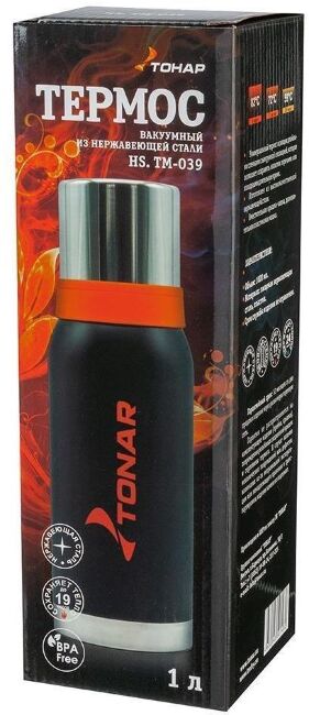 Термос ТОНАР 1000мл чёрный (2 крышки-кружки) HS.TM-039 Термос ТОНАР 1000мл чёрный (2 крышки-кружки) HS.TM-039