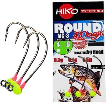Джиг-головка вольфрам HIKO Round Magic крючок: MG-3 №6, 0.40гр, #Шартрез 3шт/уп Джиг-головка вольфрам HIKO Round Magic крючок: MG-3 №6, 0.40гр, #Шартрез 3шт/уп